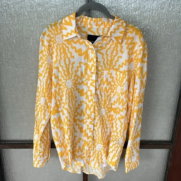 LE SUPERBE Sunstruck BF Shirt in Orange-White size 6 NEW $275 - Picture 6 of 10